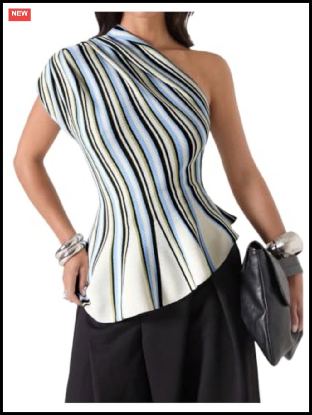 Viscose Blend Asymmetrical Ruffle Hem Cap Sleeve Sweater